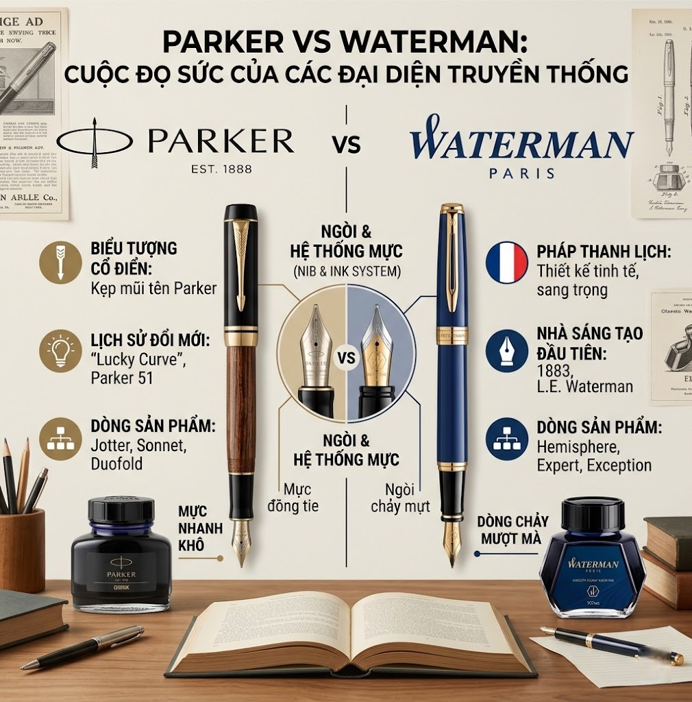 so sánh bút ký Parker và Waterman