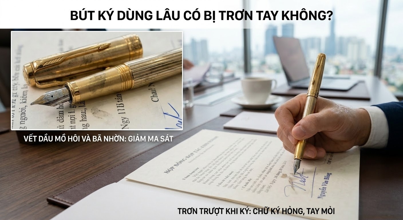 bút ký dùng lâu có bị trơn tay không